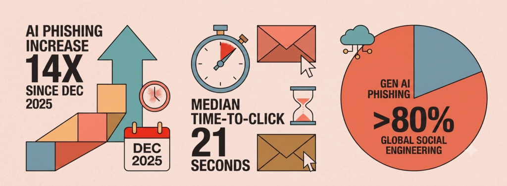 AI phishing stats: 14x increase, 21-second median click time