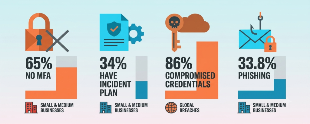 Small Business Security Audit: 7 Critical Areas Experts Examine Access control risks: 65% lack MFA, 86% breaches involve stolen credentials