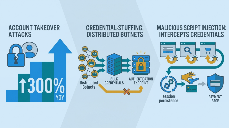 9 Ecommerce Security Risks PCI Compliance Leaves Unprotected Ecommerce security risks PCI compliance misses show up clearly in the attack flows: account takeover surge, credential stuffing, script injection.