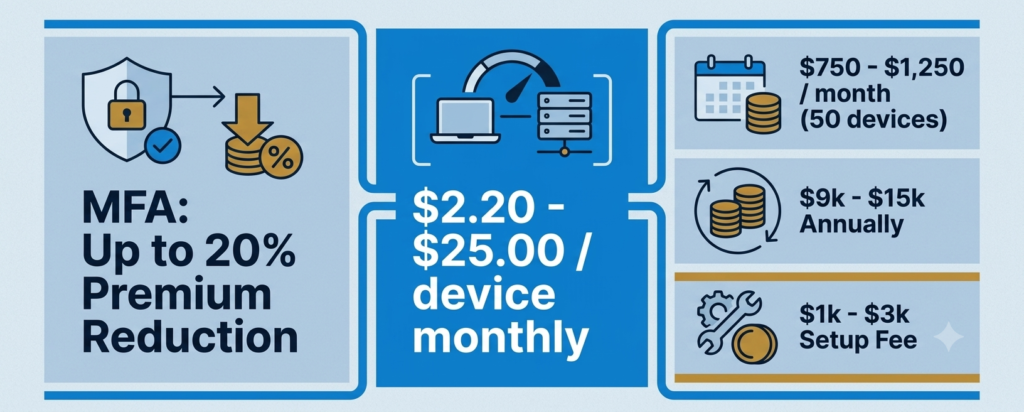 How Much Does a Small Business Security Audit Cost in 2026? small business security audit cost: EDR pricing, MFA premium impact, and audit cost breakdown chart