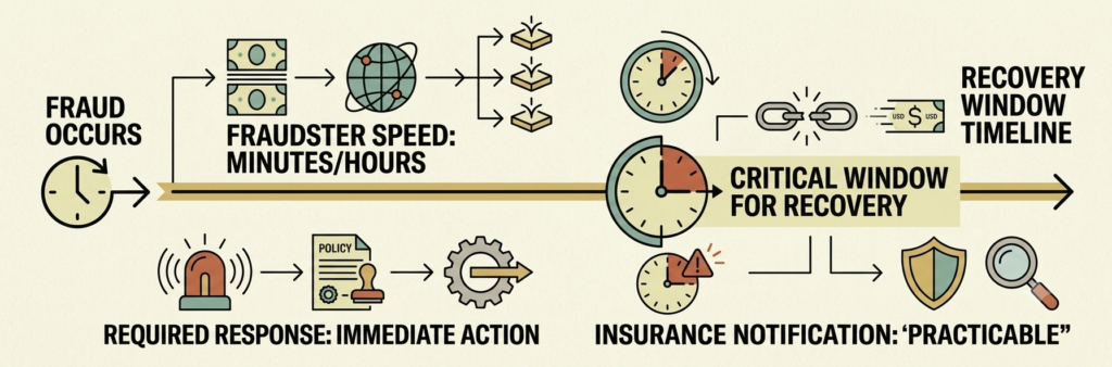 Real Estate Cyber Insurance Gap: $100K Policy vs $250K Losses Wire fraud timeline: fraudster speed vs. bank recovery window
