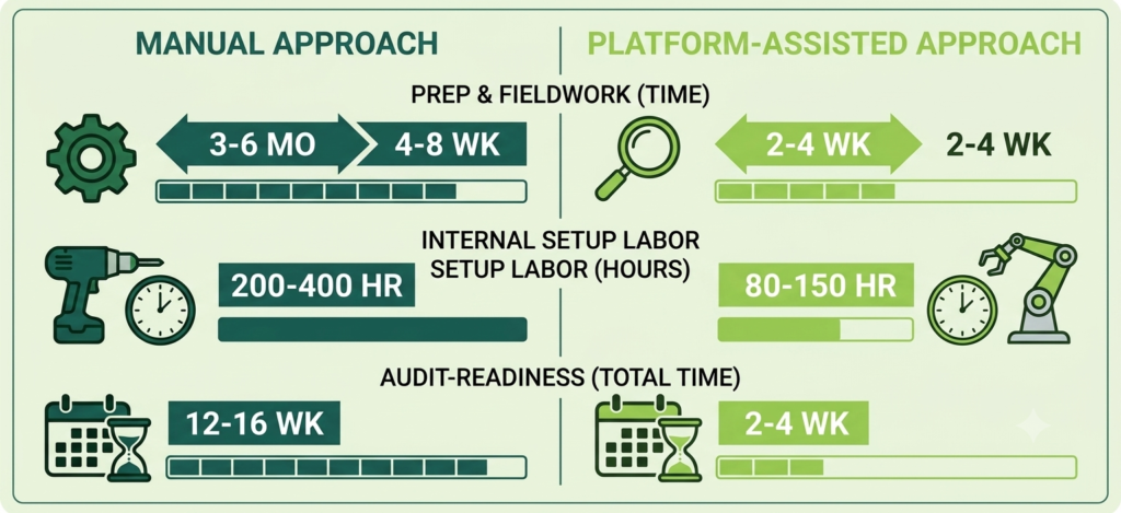 7 SOC 2 Compliance Tools Small Businesses Actually Use (2026) Manual vs platform-assisted SOC 2 compliance: time and labor comparison