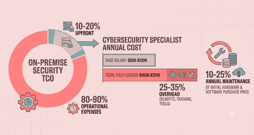 On-Premise Security Is Costing SMBs More Than They Think On-premise security TCO chart: 10-20% upfront, 80-90% ops cost
