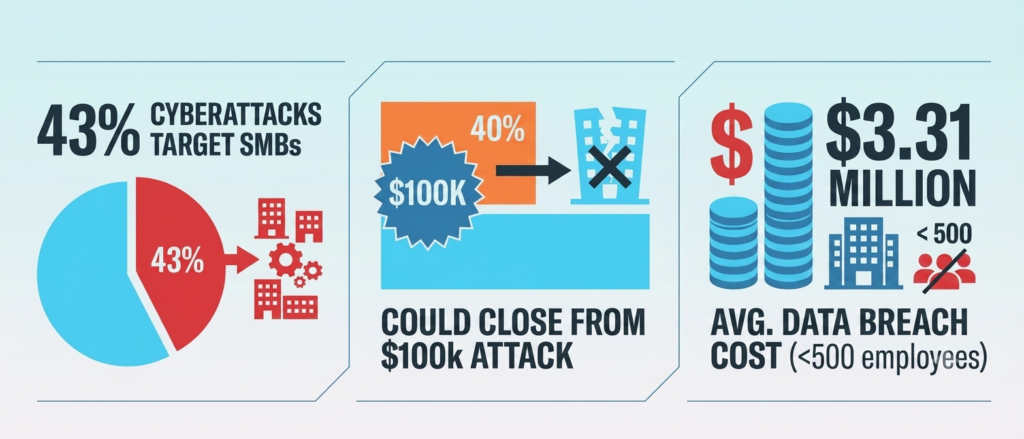 Small Business Security Audit: 7 Critical Areas Experts Examine Small business cyberattack stats that make the case for a security audit: 43% target rate, $100K closure risk, $3.31M breach cost.