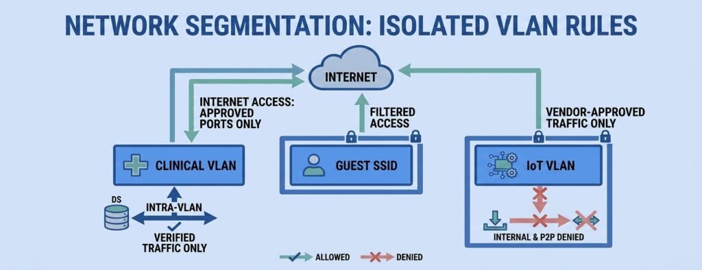 HIPAA-Compliant WiFi for Dental Offices: Secure Setup Guide HIPAA-compliant WiFi for dental offices relies on network segmentation: clinical, guest, and IoT VLANs with isolated firewall rules