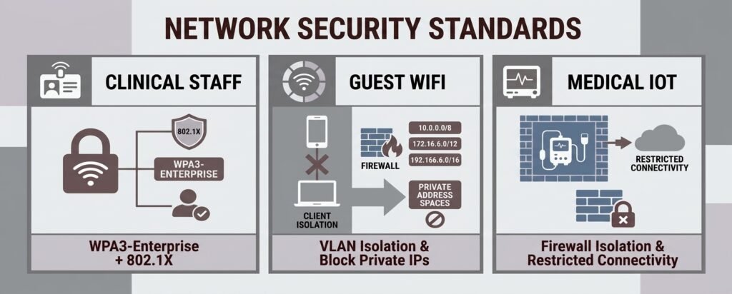HIPAA-Compliant WiFi for Medical Offices Without an IT Team HIPAA WiFi security standards by network segment: clinical, guest, and medical IoT