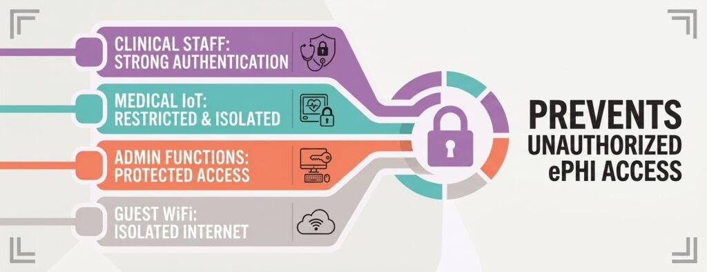 HIPAA-Compliant WiFi for Medical Offices Without an IT Team HIPAA-compliant WiFi for medical offices runs on four network segments: clinical staff, medical IoT, admin, guest WiFi