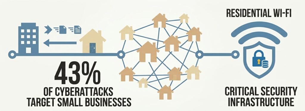 A home network security checklist matters because 43% of cyberattacks target small businesses, making home Wi-Fi critical security infrastructure