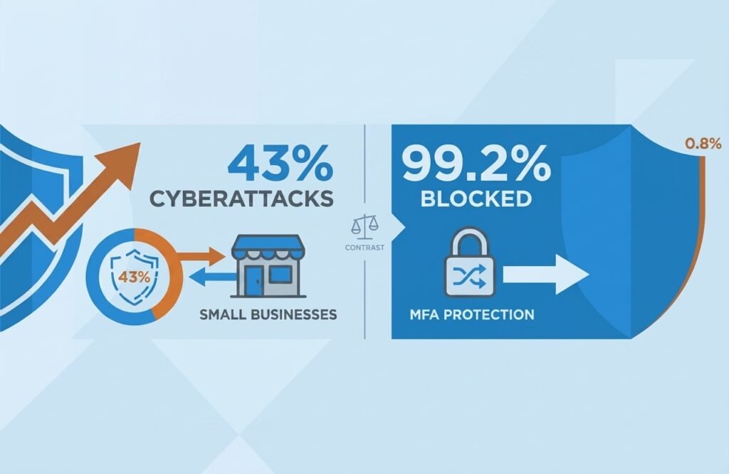 How to Set Up SSO & MFA for Small Business in 7 Steps (2026) SSO and MFA for small business start with the numbers: 43% of cyberattacks target small businesses; MFA blocks 99.2% of attacks