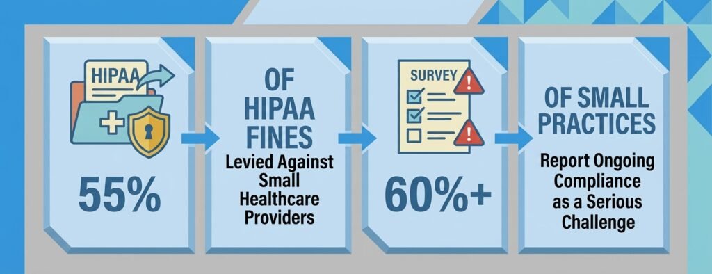 HIPAA password managers for small practices matter because 55% of HIPAA fines target small healthcare providers; 60% struggle with compliance